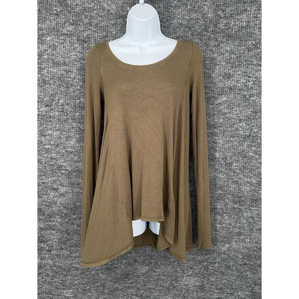 Free People Shirt Womens S Olive Green Rayon Stretch Long Sleeve Tunic Top